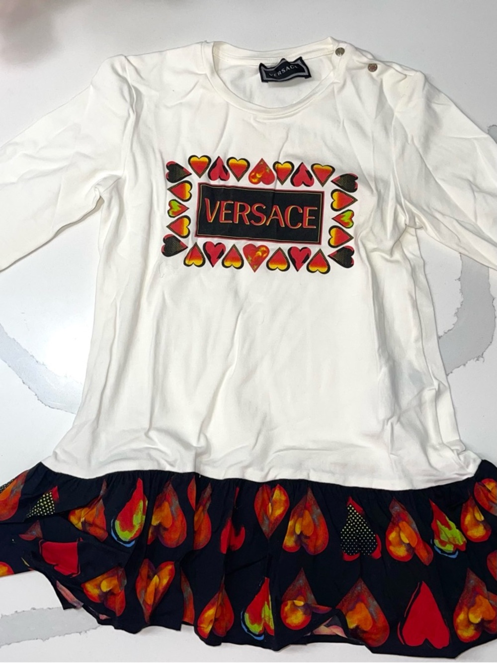 Versace White Long Sleeve Kids Top with Multicolor Heart Logo